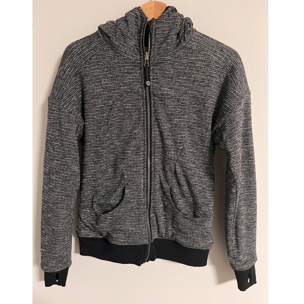 Lululemon Daily Yoga Jacket Womens 6 Coco Pique Black Gray Full Zip Thumbholes